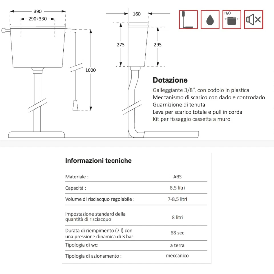 cassetta scarico per wc esterna alta con catenella vaschetta da bagno a zaino - Immagine 3 di 3