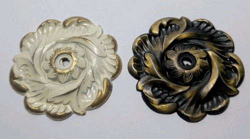✨VINTAGE✨2 Allison Japan Brass Cabinet Drawer Backplate Rose Multicolor Hardware