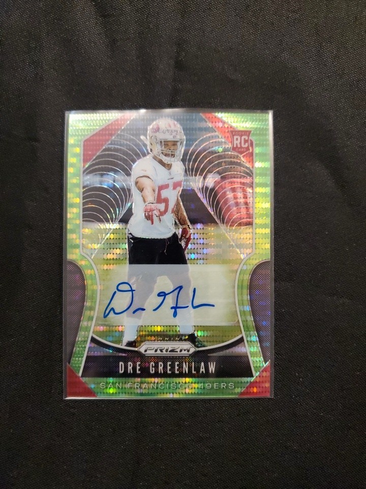 2019 Panini Prizm Rookies Neon Green Pulsar Rookie Dre Greenlaw #384 Auto (C)