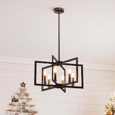 Black Chandelier 6 Light Adjustable Height Geometric Pendant Ceiling Lights E14