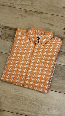 Mens Izod Orange Plaid Button Down Casual Dress Shirt Size Large Slim Fit Work