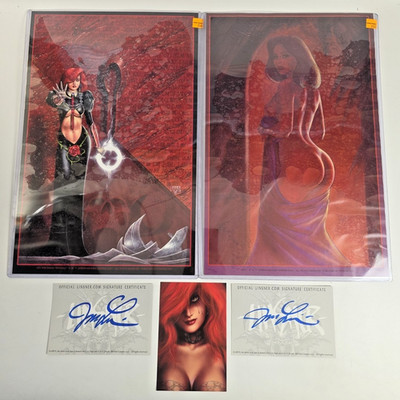 2 DAMAGED Dawn Art Prints by: Joseph Michael Linsner with 2 Signed Cards