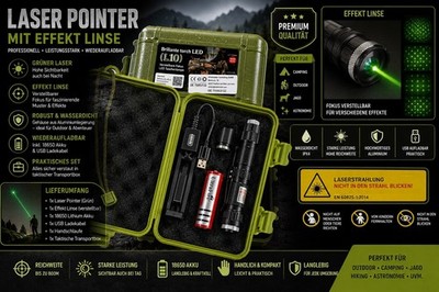 Starker Laser Pointer 1000m+ USB wiederaufladbar Akku Effektlinse Hardcase