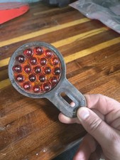Early Motorcycle Bicycle Red Glass Marble Cat Eye Reflector License Bracket