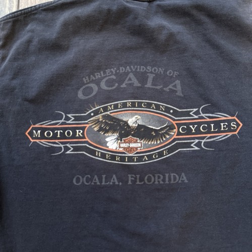 Harley Davidson Shirt Mens Large Black Pig Flames Ocala Florida 2008 Fading*⬇️ - Picture 10 of 11