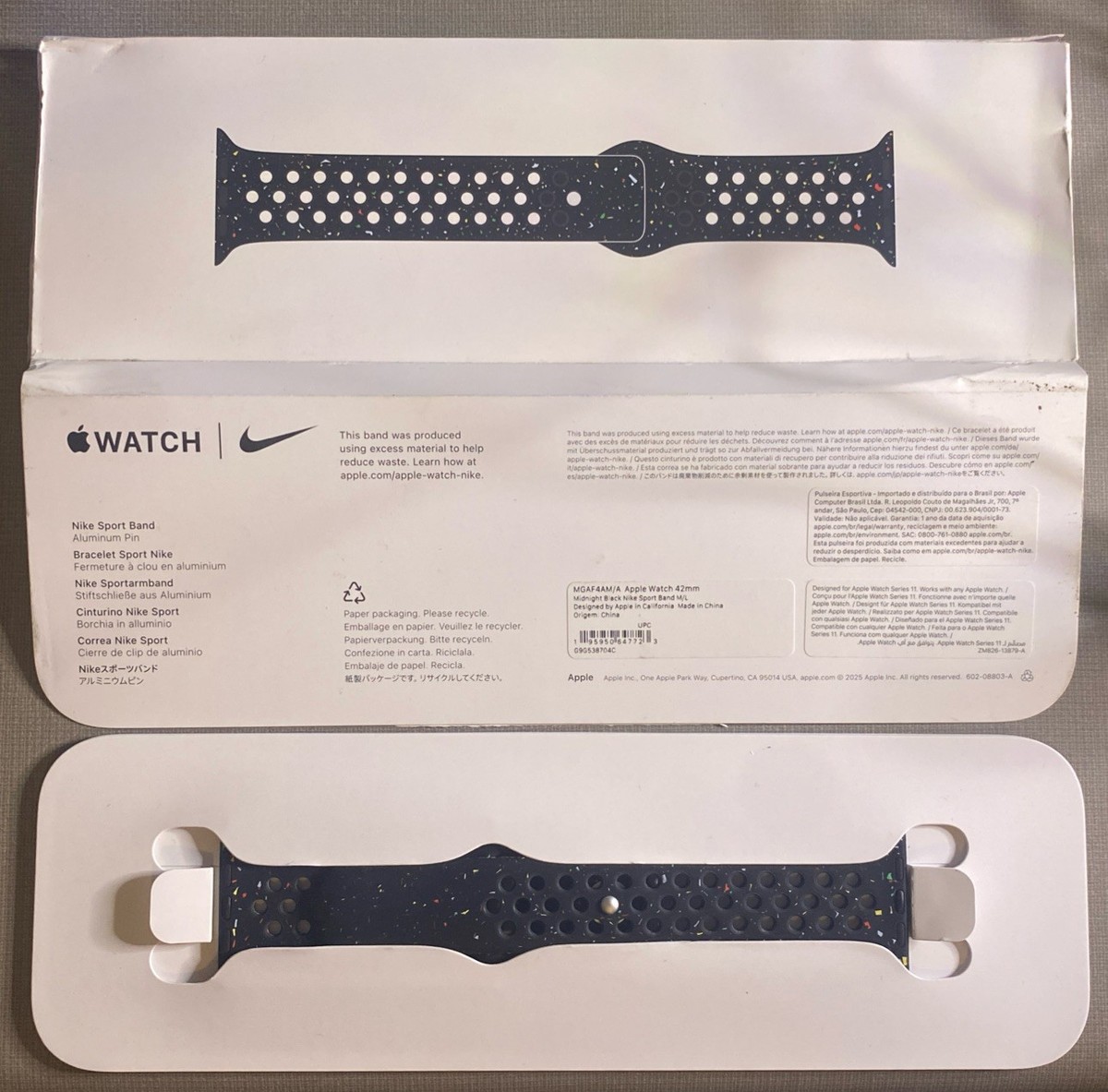 Genuine Apple Watch Midnight Black Nike Sport Band M/L 42mm 