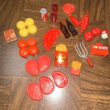 Vintage Lot of Barbie Size Red Kitchen  More Accessories