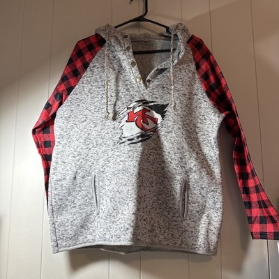 Kansas City Chiefs Women's Hoodie Pullover Size 2XLRed Plaid Sleeves NFL KC MM