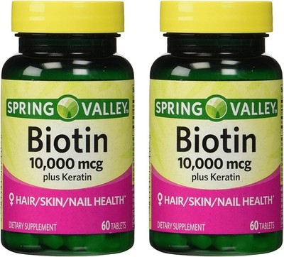 Spring Valley Biotin 1000mcg Softgels Hair Skin Nails Supplement Pack of 2