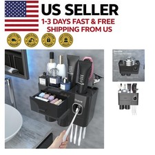 Wall Mounted Toothbrush Holder with Toothpaste Dispenser Cups Tray Drawer