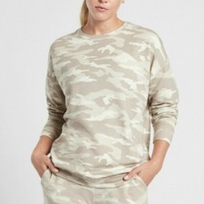 Athleta Balance Printed Sweatshirt XXS Oatmeal Heather Camo Luxe Pullover Terry