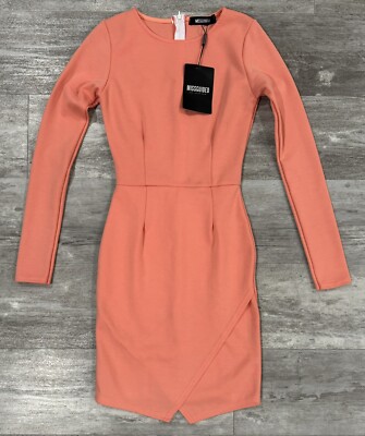 salmon bodycon dress Misguided Salmon Long Sleeve Bodycon Dress Size 1 Brand New With Tags