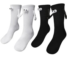 Magnetic Hand Holding Socks, Funny Socks for One Size Black white, 2 Pairs