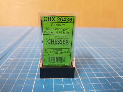Chessex Dice: CHX26436 Set Dadi Gemini: Blue-Green/gold