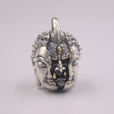 Real Pure S925 Sterling Silver Men Women Buddha Head Pendant 28-29g