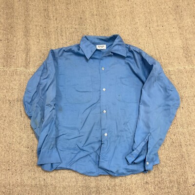 Vintage Archdale Button Up Shirt Mens Medium Blue 1960s Loop Collar Workwear
