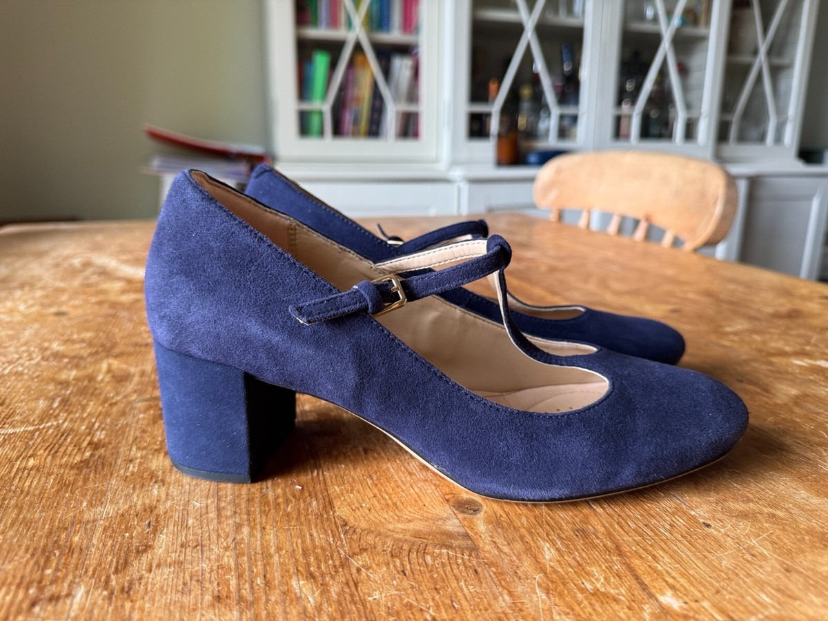 Heel Clarks Ladies Blue Shoes WOMENS CLARKS BLUE SUEDE T BAR COURT