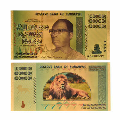Simbabwe 100 Dezillionen Dollar 24K Goldfolie Banknote Billionen Serie