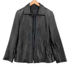 Excelled Women's Black Lambskin Leather Full Zip Long Sleeve Blazer Jacket Sz M