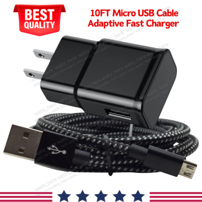 For Samsung Galaxy Android HTC USB Fast Wall Charger Micro USB Cable 10FT Long