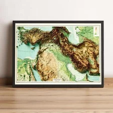 Middle East Map, Persia 2D Relief Map, Middle East Vintage Map - 2D Flat