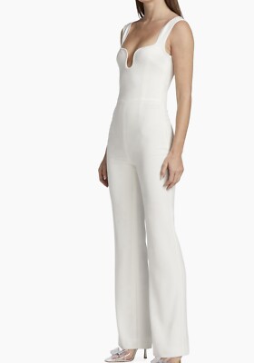 $1895 Galvan London Women's White Barcelona Sleeveless Flared Jumpsuit Size 34