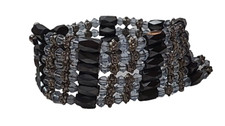 Hematite Magnetic Bracelet Necklace Black Silver Blue Beads Vintage 30" Long