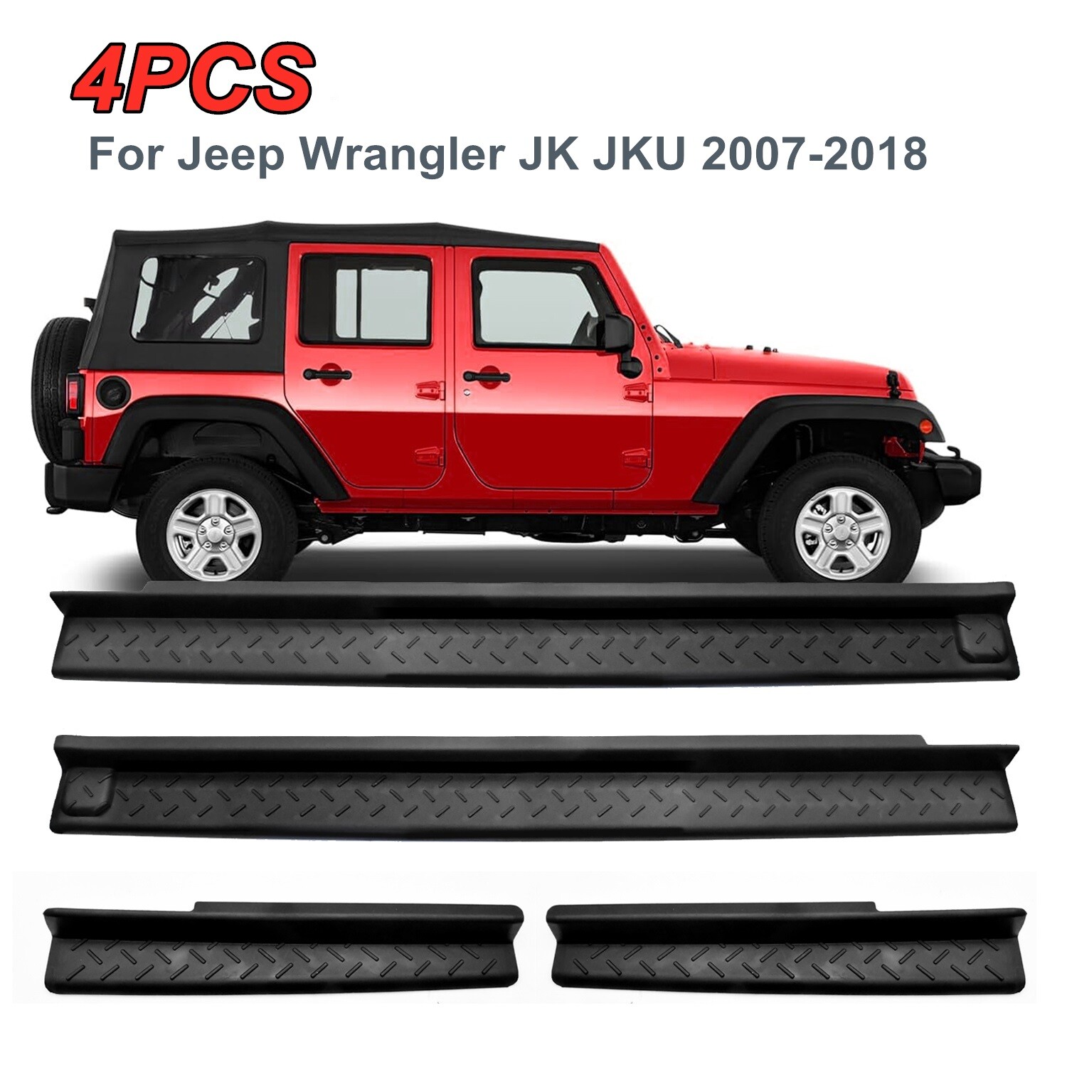 Jeep Wrangler JK 2007-2017 4pc Door Sill Guards Threshold Plate Covers