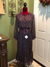 100% Authentic ZARA Purple Printed Long Dress W/Belt $69.90+Tax Size: S