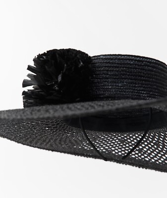 Zara Floral Raffia Picture Hat  Black Size M Plant & Cellulose  Materials New raffia collection is here! 100% natural raffia hats  main image 4