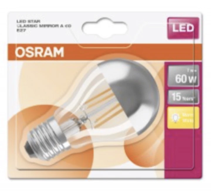 Osram 7W GLS A60 Classic A E27 2700k 80 CRI Filament Mirror 50W Parathom 2 pack - Image 2 of 4