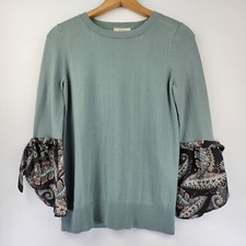 Loft Outlet Womens Sweater Size Small Petite Boho Paisley Tie Bell Sleeve