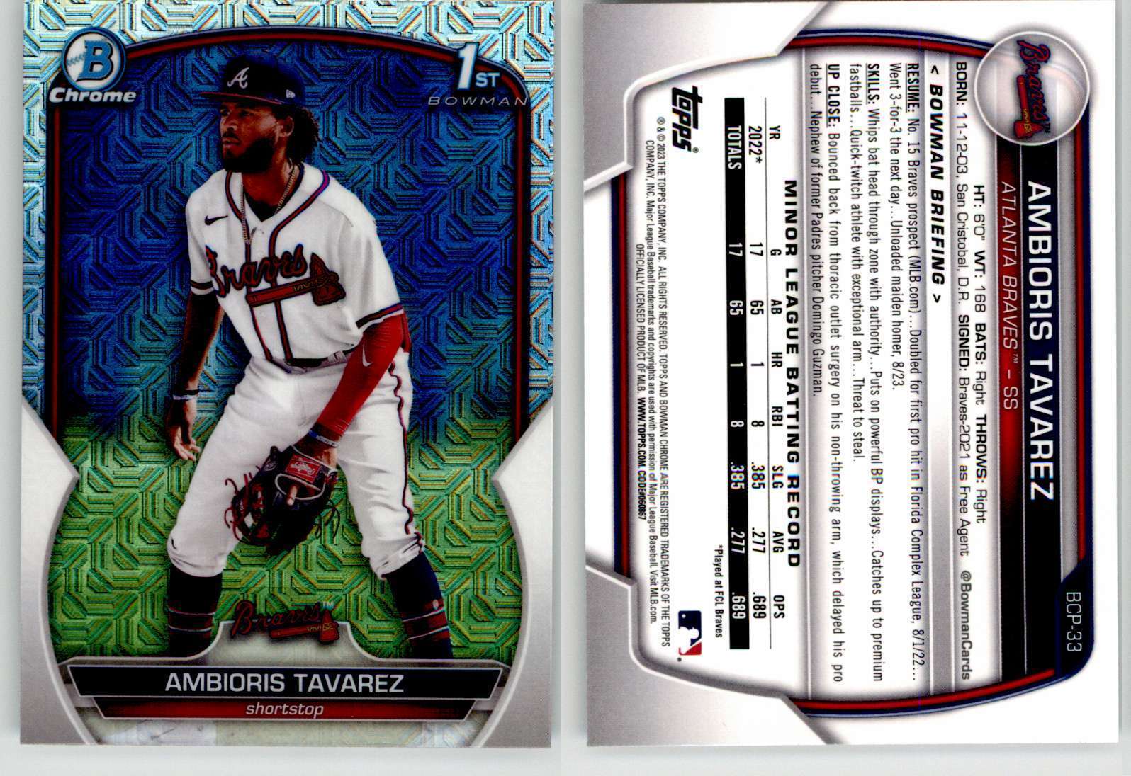 Ambioris Tavarez 2023 Bowman Chrome Mojo Refractor BCP-33 Braves 1st