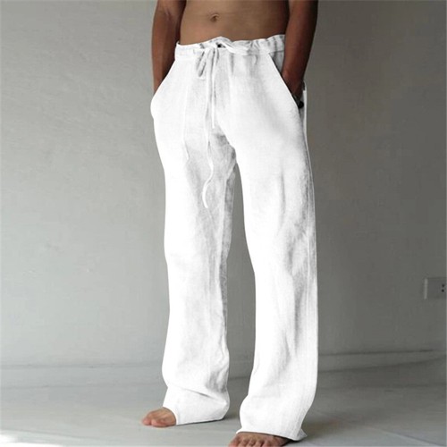 Mens Cotton Linen Loose Pants Solid Color Casual Baggy Beach Summer Trousers AU - Bild 7 von 29
