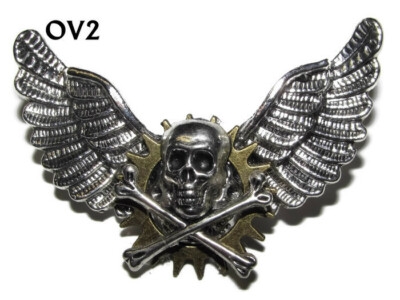 Steampunk Brosche Anstecker Pin Silber Eule Flügel Skull&Crossbones Pirat #OV02