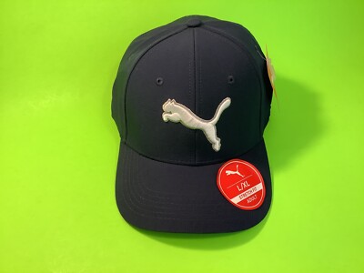 PUMA Stretch Fit Adult  Hat Size L/XL Navy Blue w/White, Gray NEW
