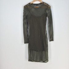 Forever 21 womens bodycon dress size M aus 10 khaki green fishnet lined 063706