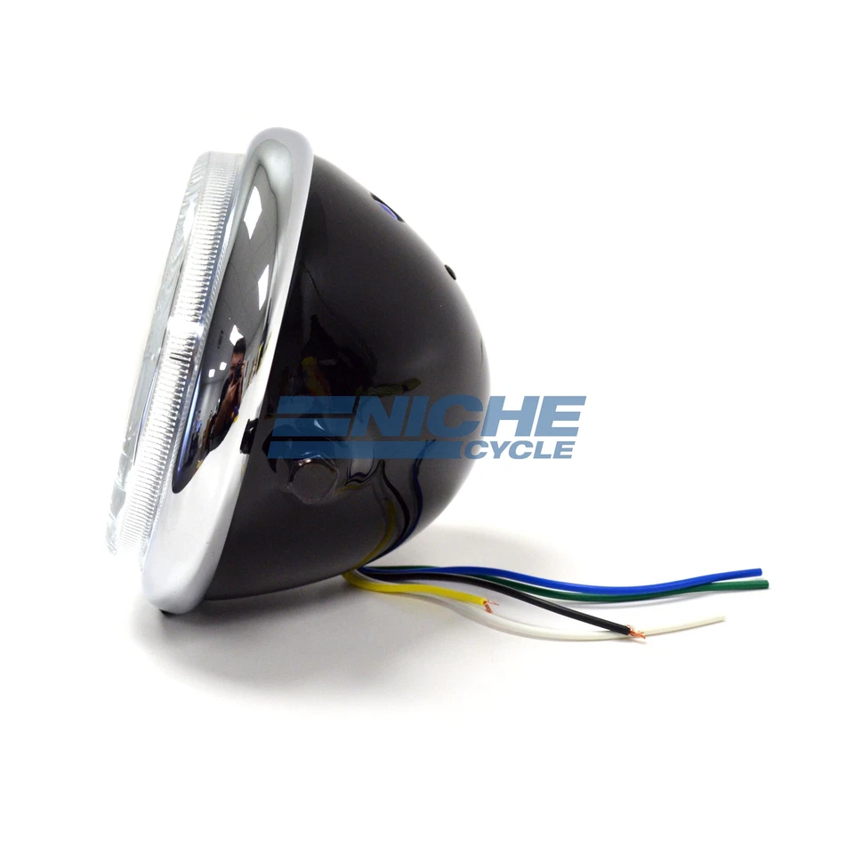 Bates Style 5.75 Black-Chrome Side Mount Headlight Blue Dot Chopper 5-3/4 - Image 3 of 4