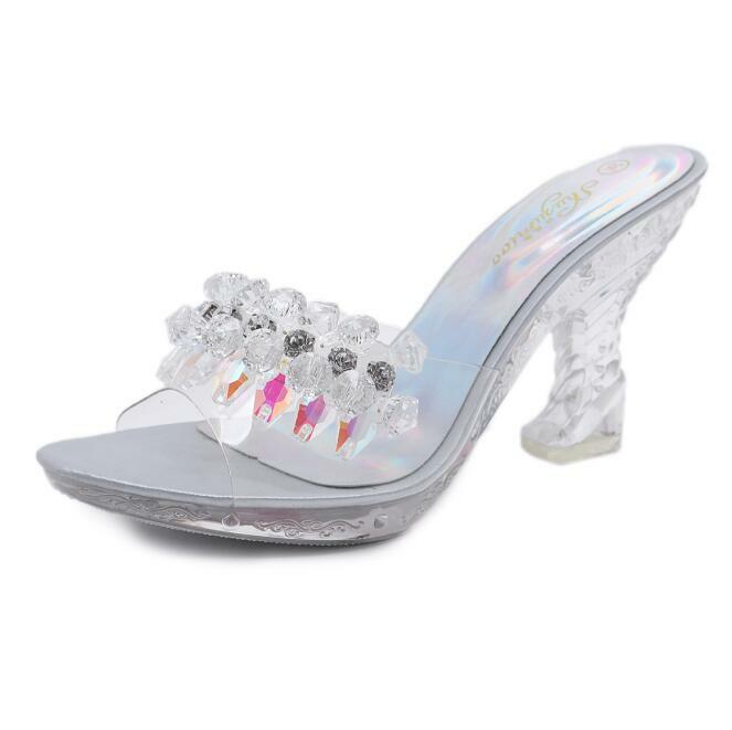 PANTOFOLA D’ORO Pantofole donna sexy strass zeppe plateau cristallo tacchi alti 10 cm