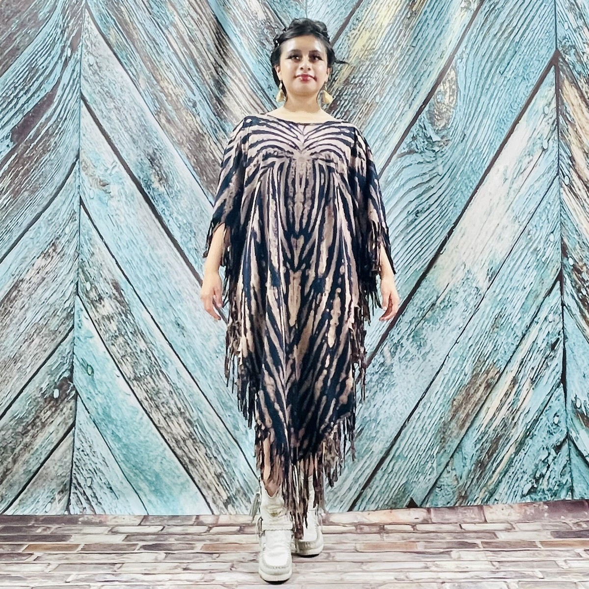 Arlo Hand Tiedye Boho Tie Dye Maxi Festival Tunic Top Fringe Dress Kaftan  Poncho | eBay