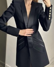 Stunning Authentic Balmain Black Wool Gold Buttons Jacket Tuxedo Blazer Size 36