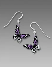 Sienna Sky Earrings 925 Sterling Silver Hook Bright Violet Black White Butterfly