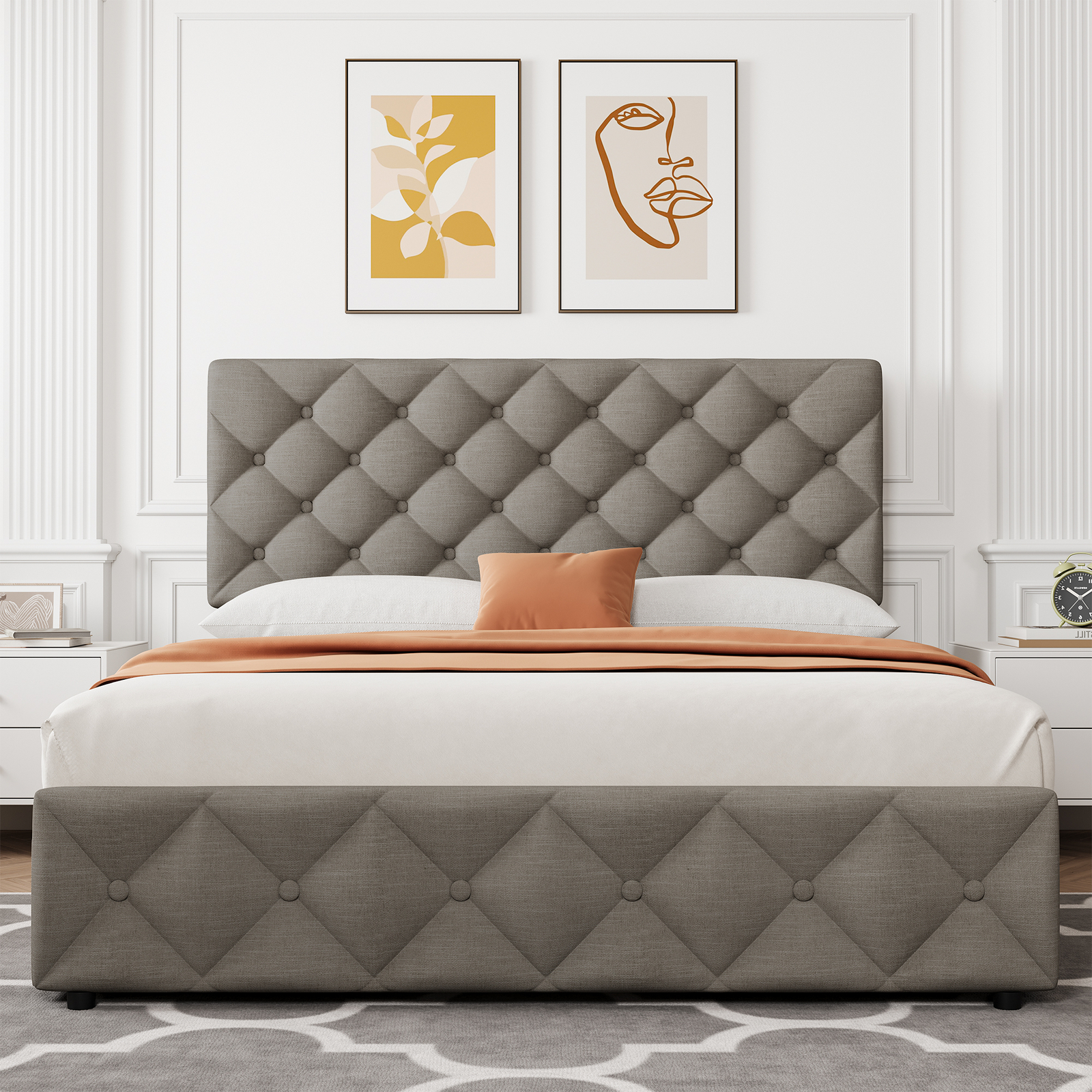 Bed Frame With 4 Storage Drawers Leather Platform and Adjustable Headboard-image