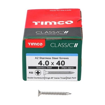 Timco Classic Mehrzweckschrauben - 4,0 x 40 - A2 rostfrei x 40, silber 