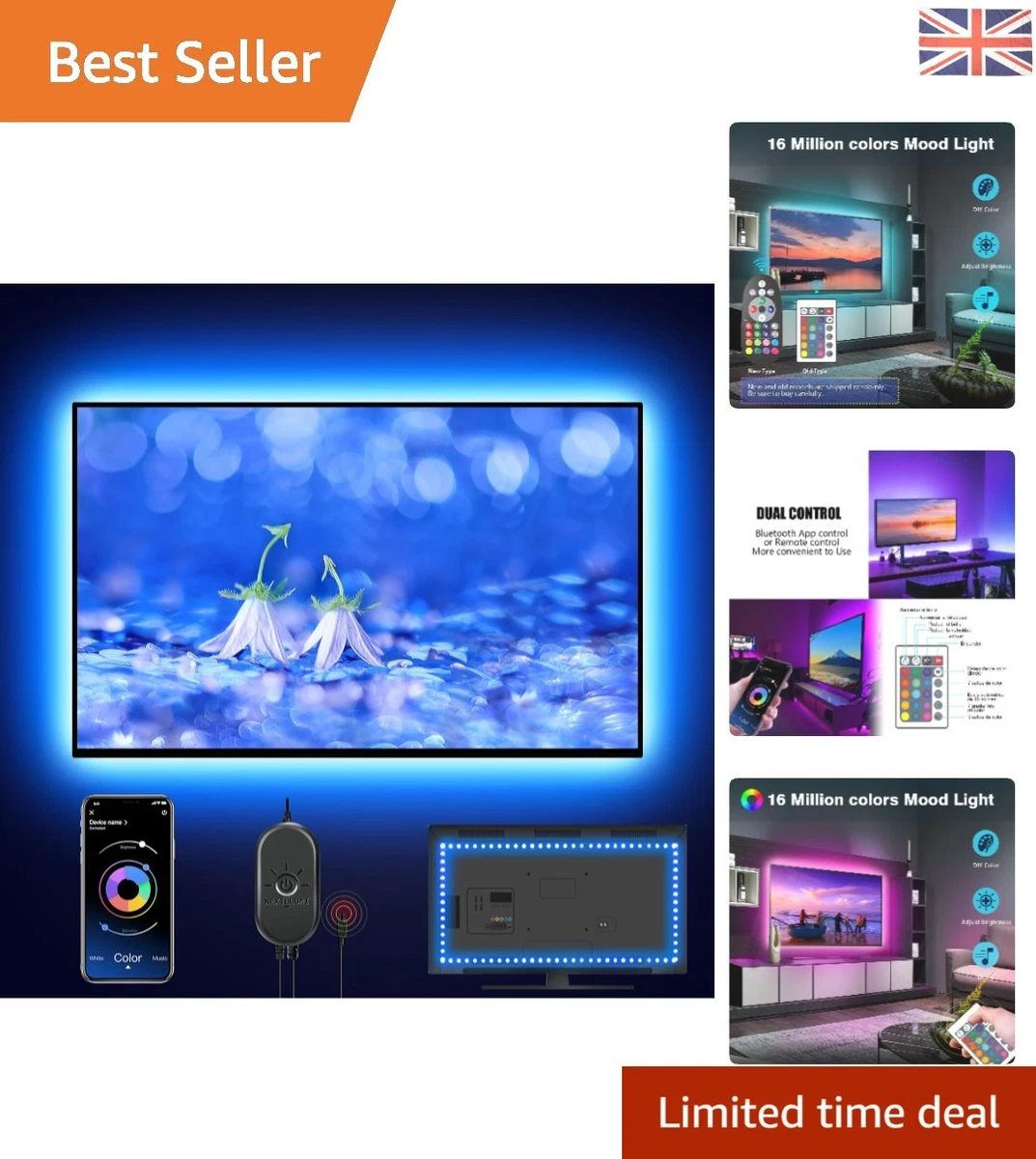 Luminoodle Striscia LED Bias Lighting Per TV – 4m, 6000K, USB, Riduce Affaticamento Occhi, Migliora Contrasto - 2