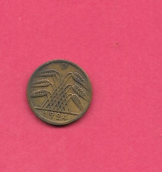 GERMANY GERMAN KM32 1924 D FINE-NICE CIRCULATED OLD ANTIQUE 5 REICHSPFENNIG COIN