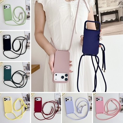 For iPhone 17 16 15 14 13 Adjustable Lanyard Neck Strap Shockproof Silicone Case