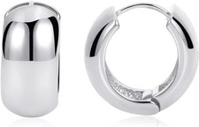 Chunky Silver Hoop Earrings - Sterling Silver Small Thick Huggie Hoops for Women