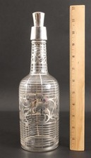 Early-20thC Antique Sterling Silver Overlay Glass Liquor Bottle Decanter, NR