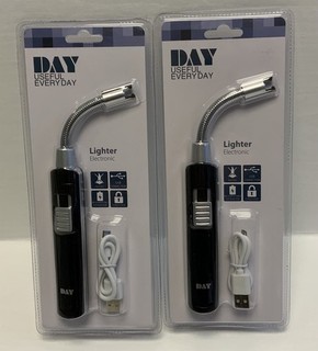 2er Set USB Lichtbogen variables Stabfeuerzeug Feuerzeug Schwarz / GRAU